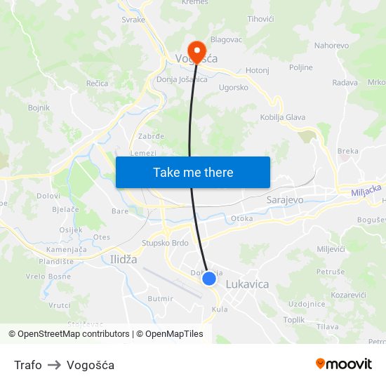 Trafo to Vogošća map