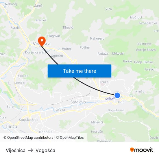 Vijećnica to Vogošća map