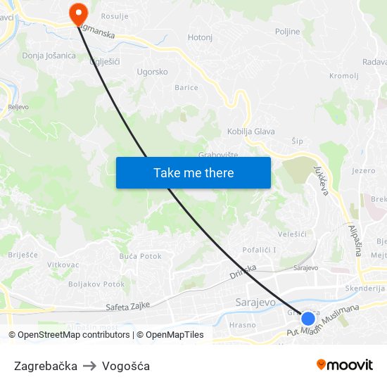 Zagrebačka to Vogošća map