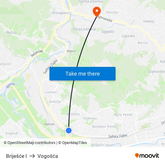 Briješće I to Vogošća map