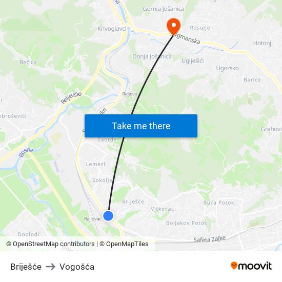 Briješće to Vogošća map