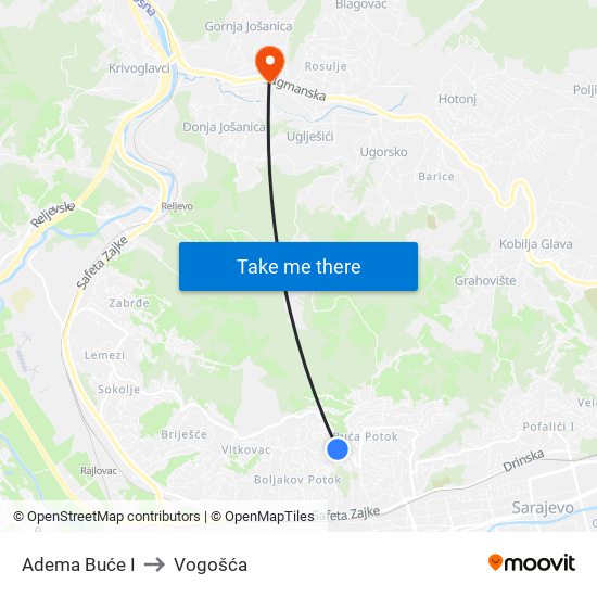 Adema Buće I to Vogošća map