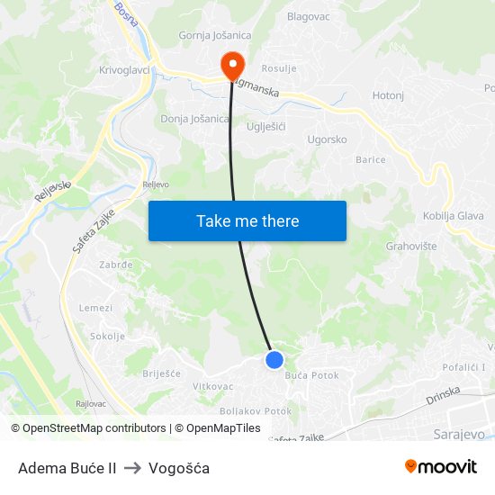 Adema Buće II to Vogošća map