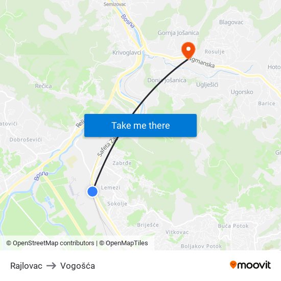 Rajlovac to Vogošća map