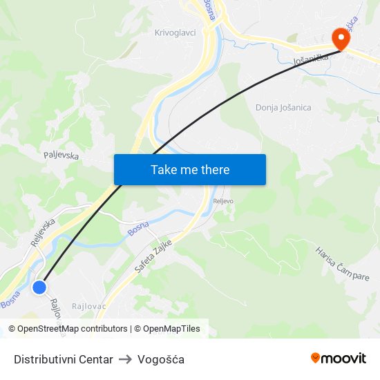 Distributivni Centar to Vogošća map