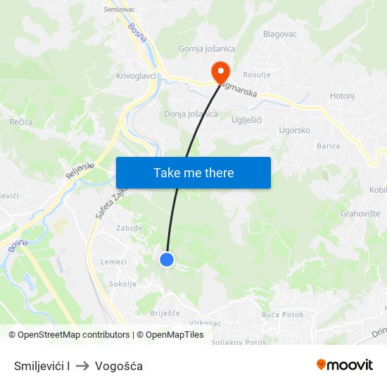 Smiljevići I to Vogošća map