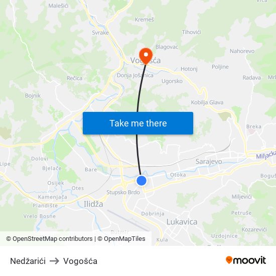 Nedžarići to Vogošća map