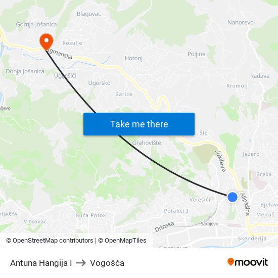 Antuna Hangija I to Vogošća map