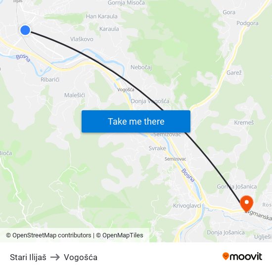 Stari Ilijaš to Vogošća map