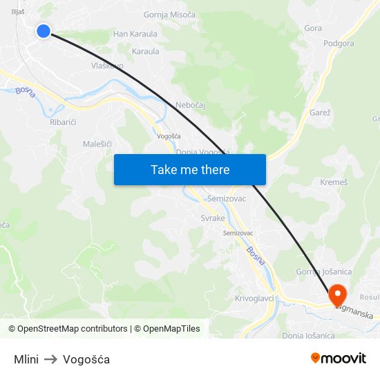 Mlini to Vogošća map