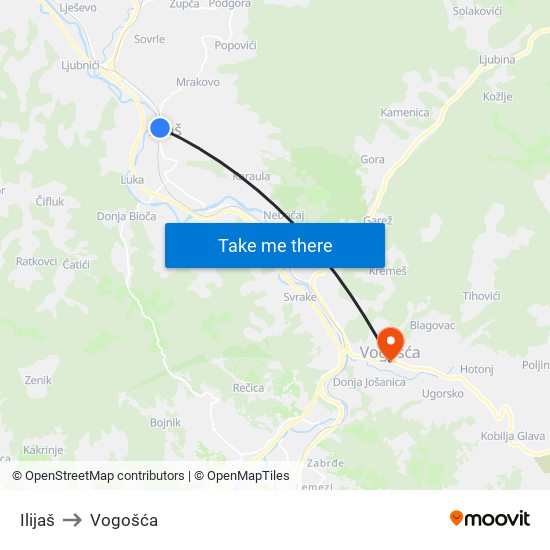 Ilijaš to Vogošća map