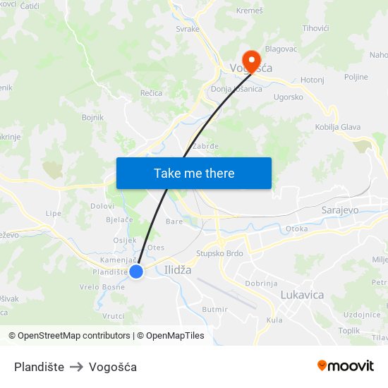 Plandište to Vogošća map