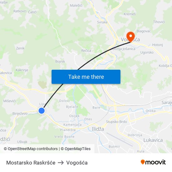 Mostarsko Raskršće to Vogošća map