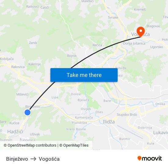 Binježevo to Vogošća map