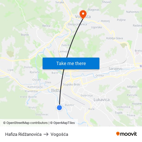 Hafiza Ridžanovića to Vogošća map