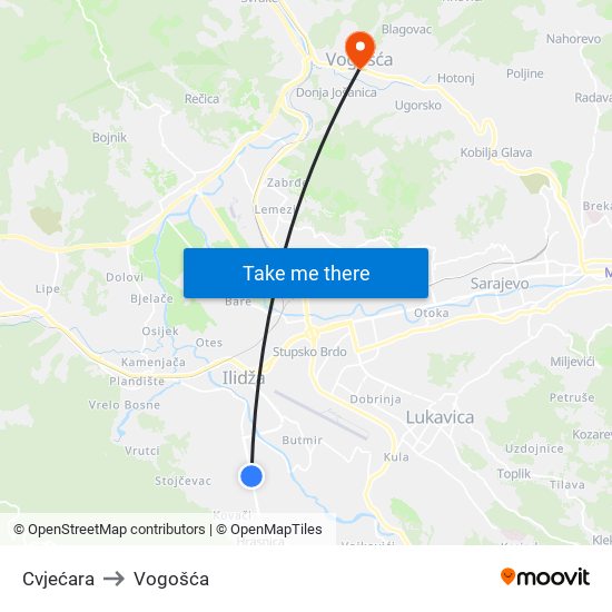 Cvjećara to Vogošća map