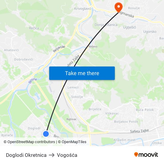 Doglodi Okretnica to Vogošća map