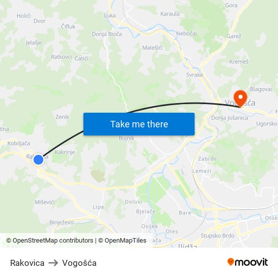 Rakovica to Vogošća map
