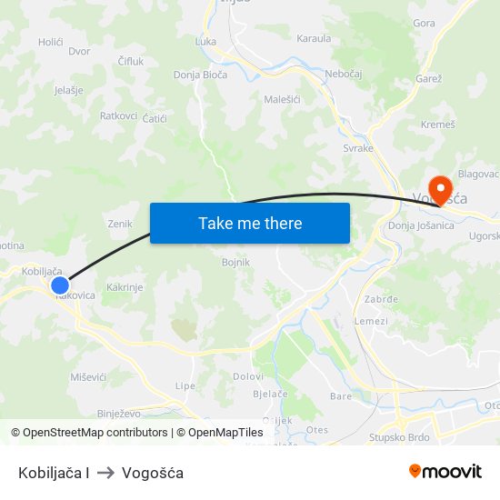 Kobiljača I to Vogošća map