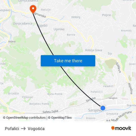 Pofalići to Vogošća map