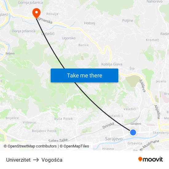 Univerzitet to Vogošća map