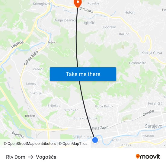 Rtv Dom to Vogošća map