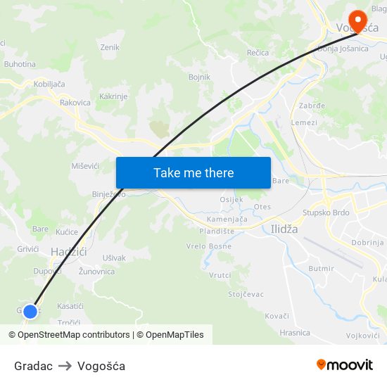 Gradac to Vogošća map