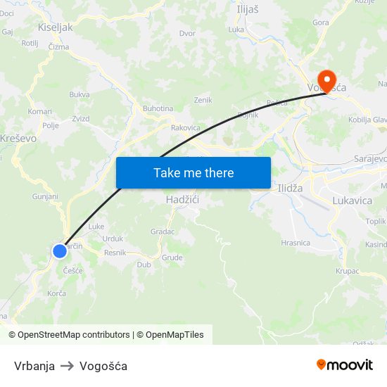 Vrbanja to Vogošća map