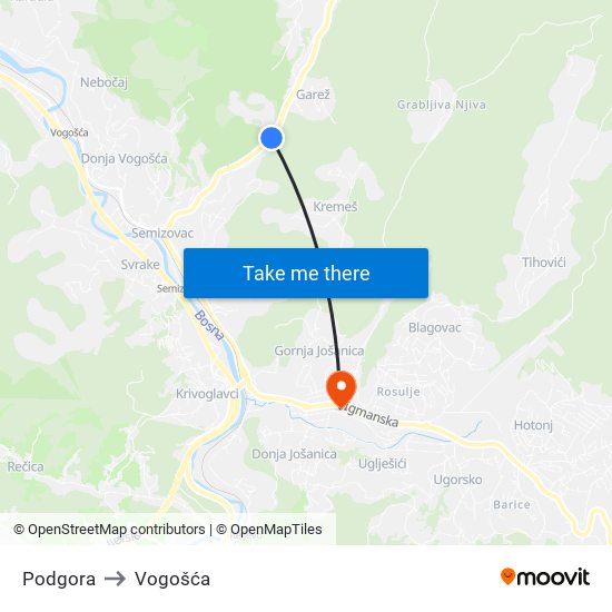 Podgora to Vogošća map