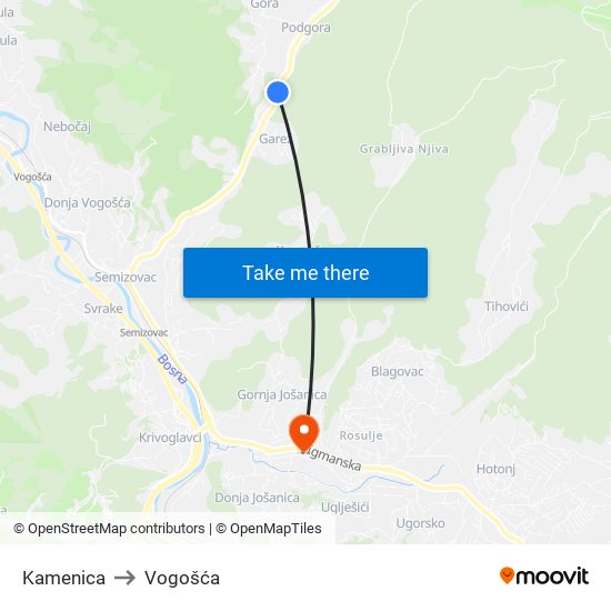 Kamenica to Vogošća map