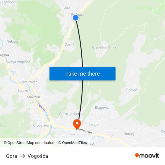 Gora to Vogošća map