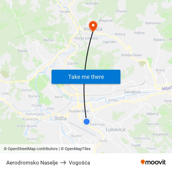 Aerodromsko Naselje to Vogošća map