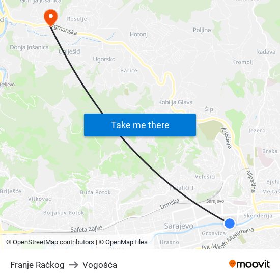 Franje Račkog to Vogošća map