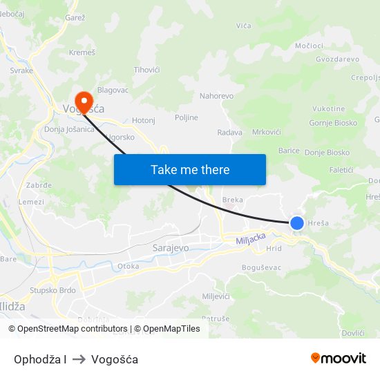 Ophodža I to Vogošća map