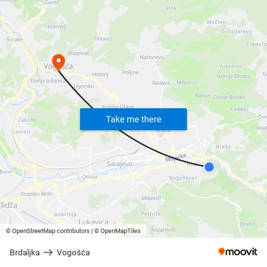 Brdaljka to Vogošća map