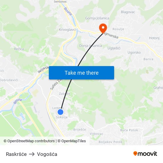 Raskršće to Vogošća map