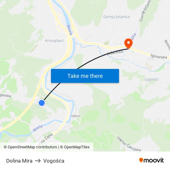 Dolina Mira to Vogošća map