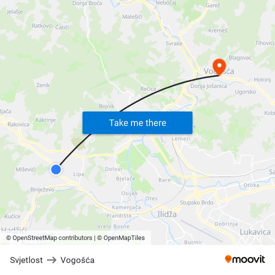 Svjetlost to Vogošća map