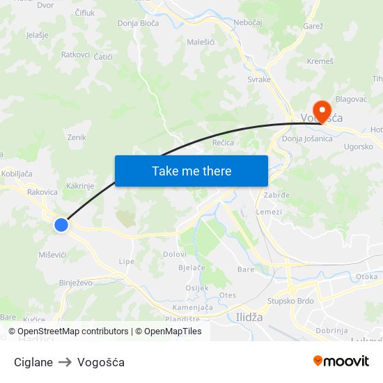 Ciglane to Vogošća map