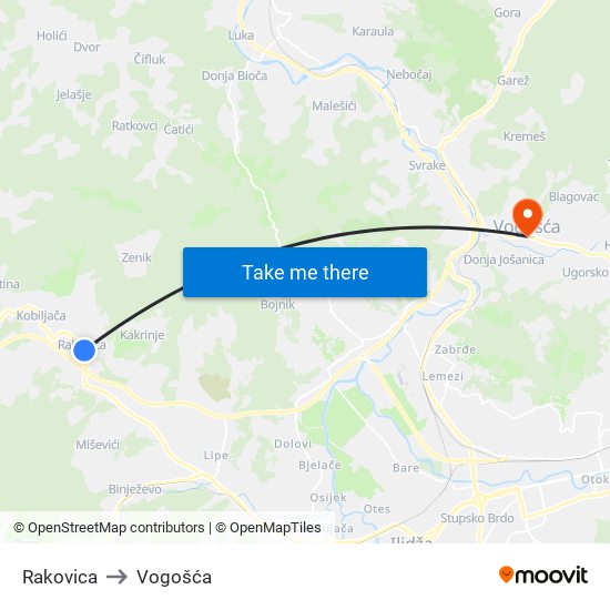 Rakovica to Vogošća map