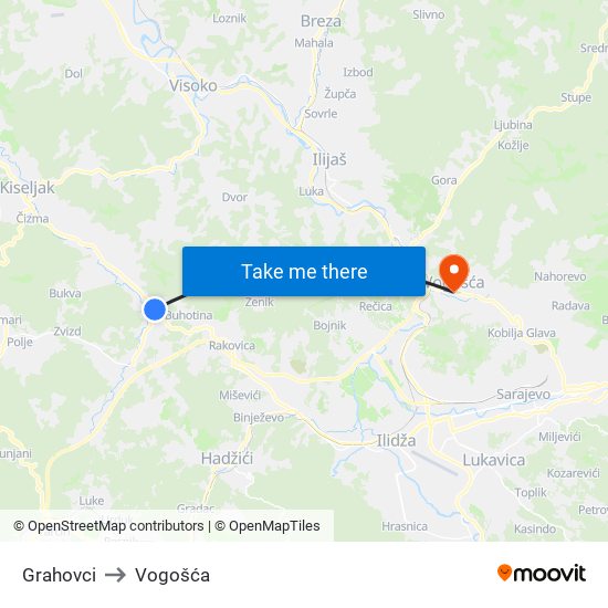 Grahovci to Vogošća map