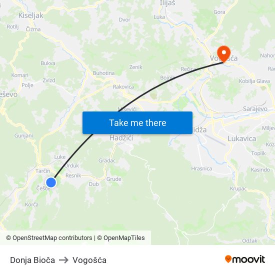 Donja Bioča to Vogošća map