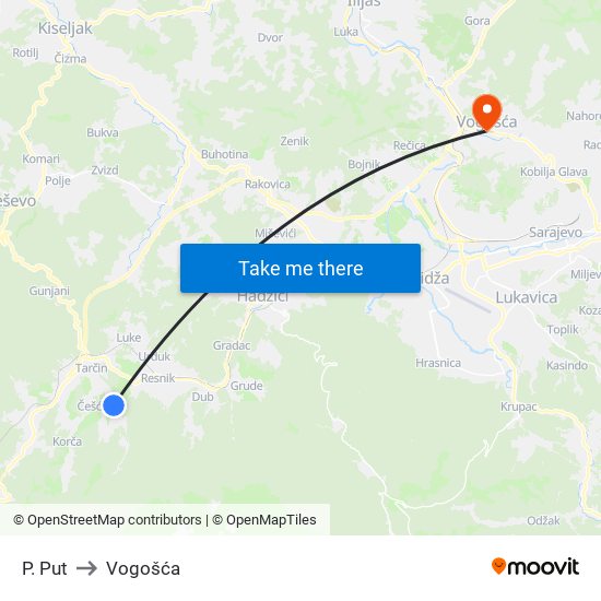 P. Put to Vogošća map