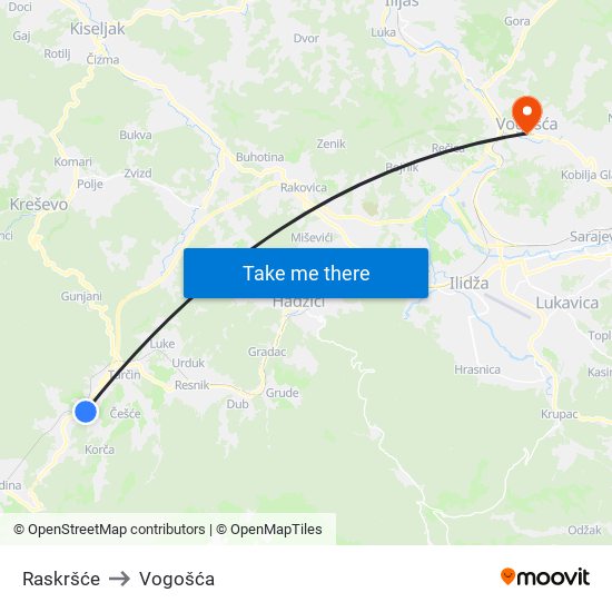 Raskršće to Vogošća map