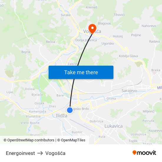 Energoinvest to Vogošća map