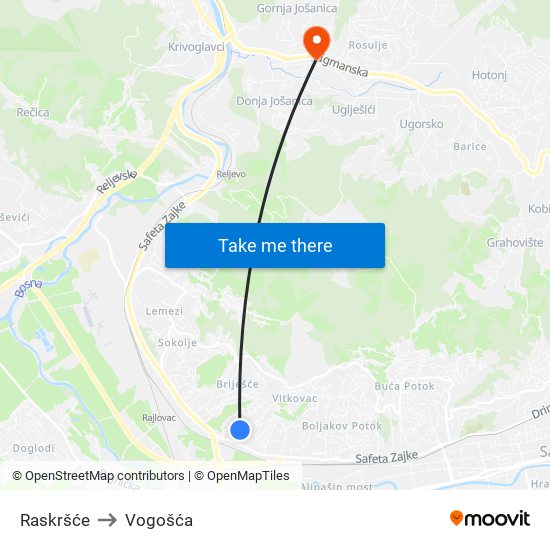 Raskršće to Vogošća map