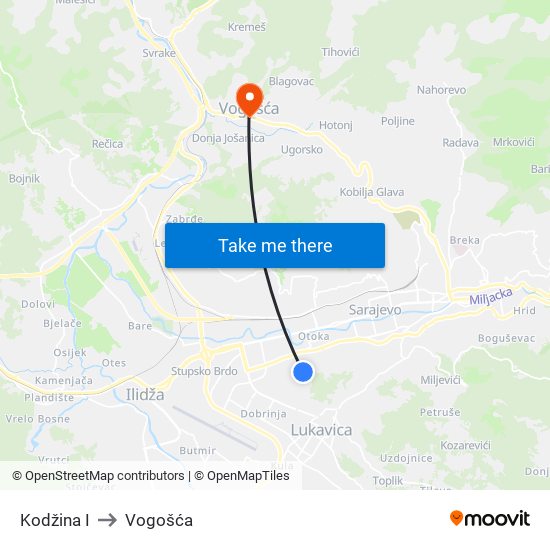 Kodžina I to Vogošća map