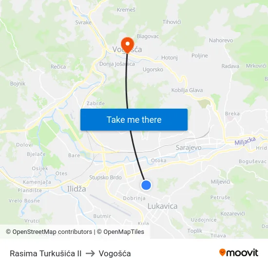 Rasima Turkušića II to Vogošća map