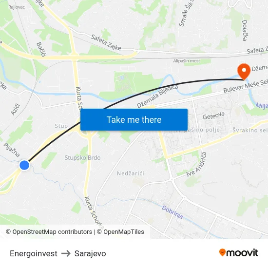 Energoinvest to Sarajevo map