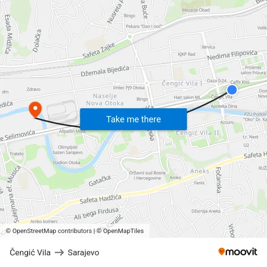 Čengić Vila to Sarajevo map
